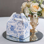 25 Pack White Blue Candy Gift Tote Gable Boxes in French Toile Pattern, Party Favor Treat Boxes - 6"x3.5"x7" - Bell Racket Store