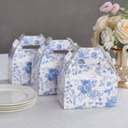 25 Pack White Blue Candy Gift Tote Gable Boxes in French Toile Pattern, Party Favor Treat Boxes - 6"x3.5"x7" - Bell Racket Store