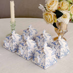 25 Pack White Blue Mini Teapot Party Favor Boxes in French Toile Pattern, Tea Time Gift Boxes - 5"x4" - Bell Racket Store