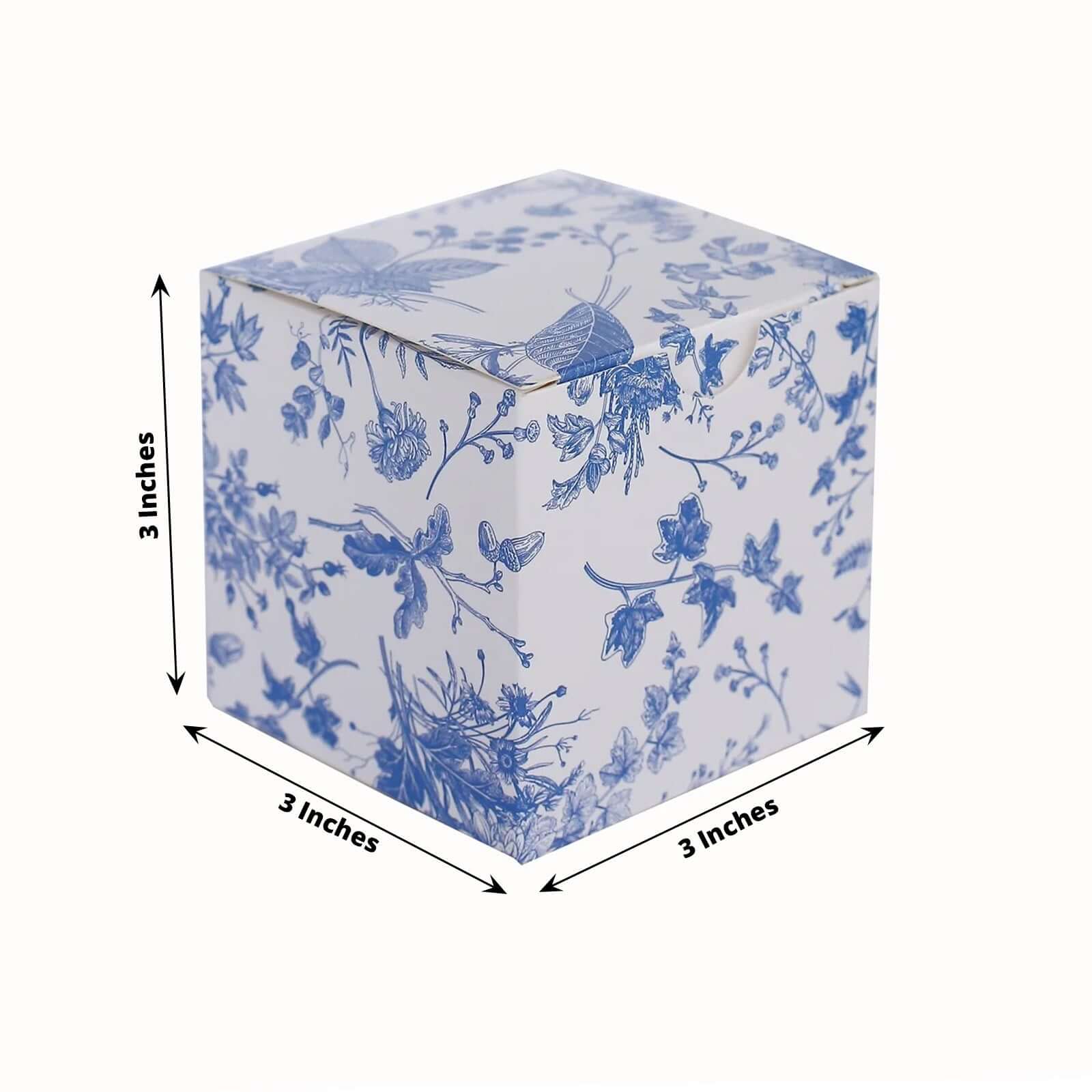 25 Pack White Blue Paper Favor Boxes in French Toile Pattern, Cardstock Party Shower Candy Gift Boxes - 3"x3"x3" - Bell Racket Store