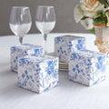 25 Pack White Blue Paper Favor Boxes in French Toile Pattern, Cardstock Party Shower Candy Gift Boxes - 3"x3"x3" - Bell Racket Store