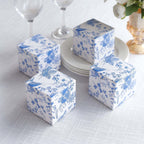25 Pack White Blue Paper Favor Boxes in French Toile Pattern, Cardstock Party Shower Candy Gift Boxes - 3"x3"x3" - Bell Racket Store
