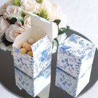25 Pack White Blue Paper Favor Boxes in French Toile Pattern, Cardstock Party Shower Candy Gift Boxes - 3"x3"x3" - Bell Racket Store