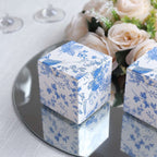 25 Pack White Blue Paper Favor Boxes in French Toile Pattern, Cardstock Party Shower Candy Gift Boxes - 3"x3"x3" - Bell Racket Store