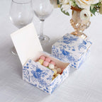 25 Pack White Blue Paper Favor Boxes in French Toile Pattern, Cardstock Party Shower Candy Gift Boxes - 4"x4"x2" - Bell Racket Store