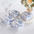 25 Pack White Blue Paper Favor Boxes in French Toile Pattern, Cardstock Party Shower Candy Gift Boxes - 4"x4"x2" - Bell Racket Store