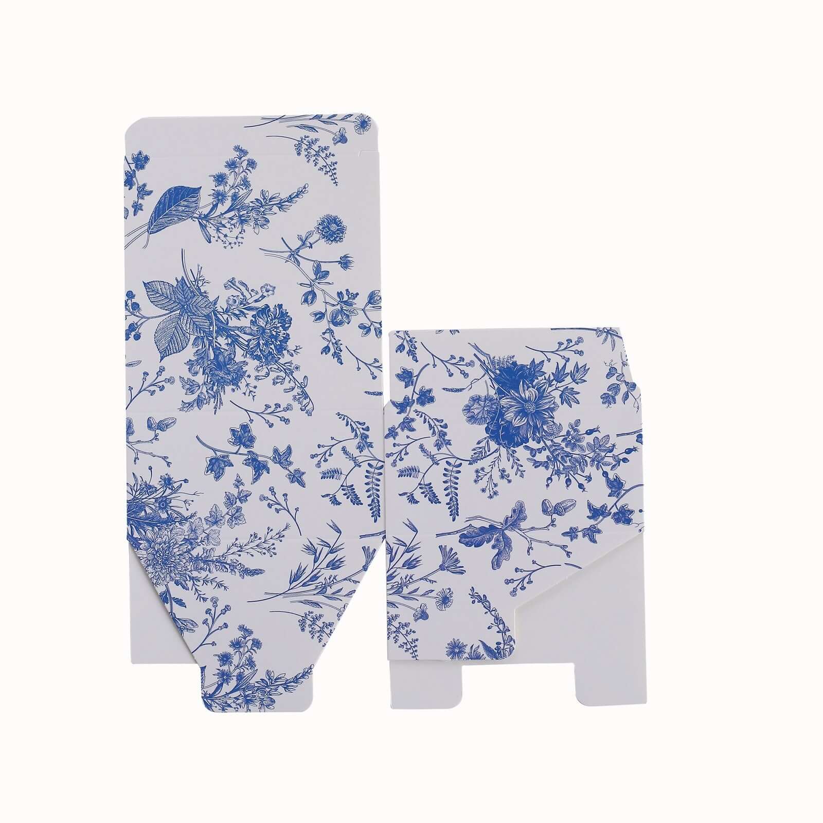 25 Pack White Blue Paper Favor Boxes in French Toile Pattern, Cardstock Party Shower Candy Gift Boxes - 4"x4"x2" - Bell Racket Store