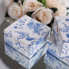 25 Pack White Blue Paper Favor Boxes in French Toile Pattern, Cardstock Party Shower Candy Gift Boxes - 4"x4"x2" - Bell Racket Store