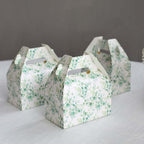 25 Pack White Green Candy Gift Tote Gable Boxes with Eucalyptus Leaves Print, Party Favor Treat Boxes - 6"x3.5"x7" - Bell Racket Store