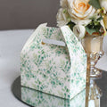 25 Pack White Green Candy Gift Tote Gable Boxes with Eucalyptus Leaves Print, Party Favor Treat Boxes - 6"x3.5"x7" - Bell Racket Store
