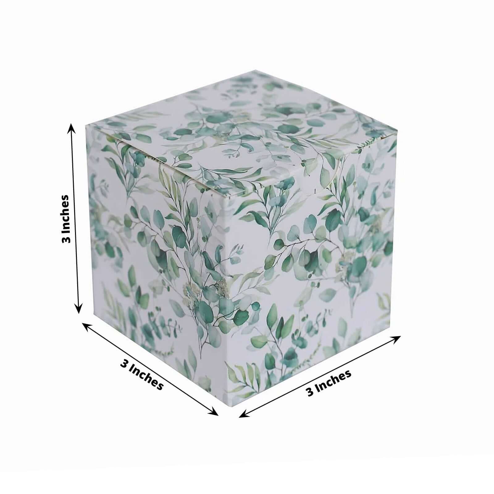 25 Pack White Green Eucalyptus Leaves Print Paper Favor Boxes, Cardstock Party Shower Candy Gift Boxes - 3"x3"x3" - Bell Racket Store