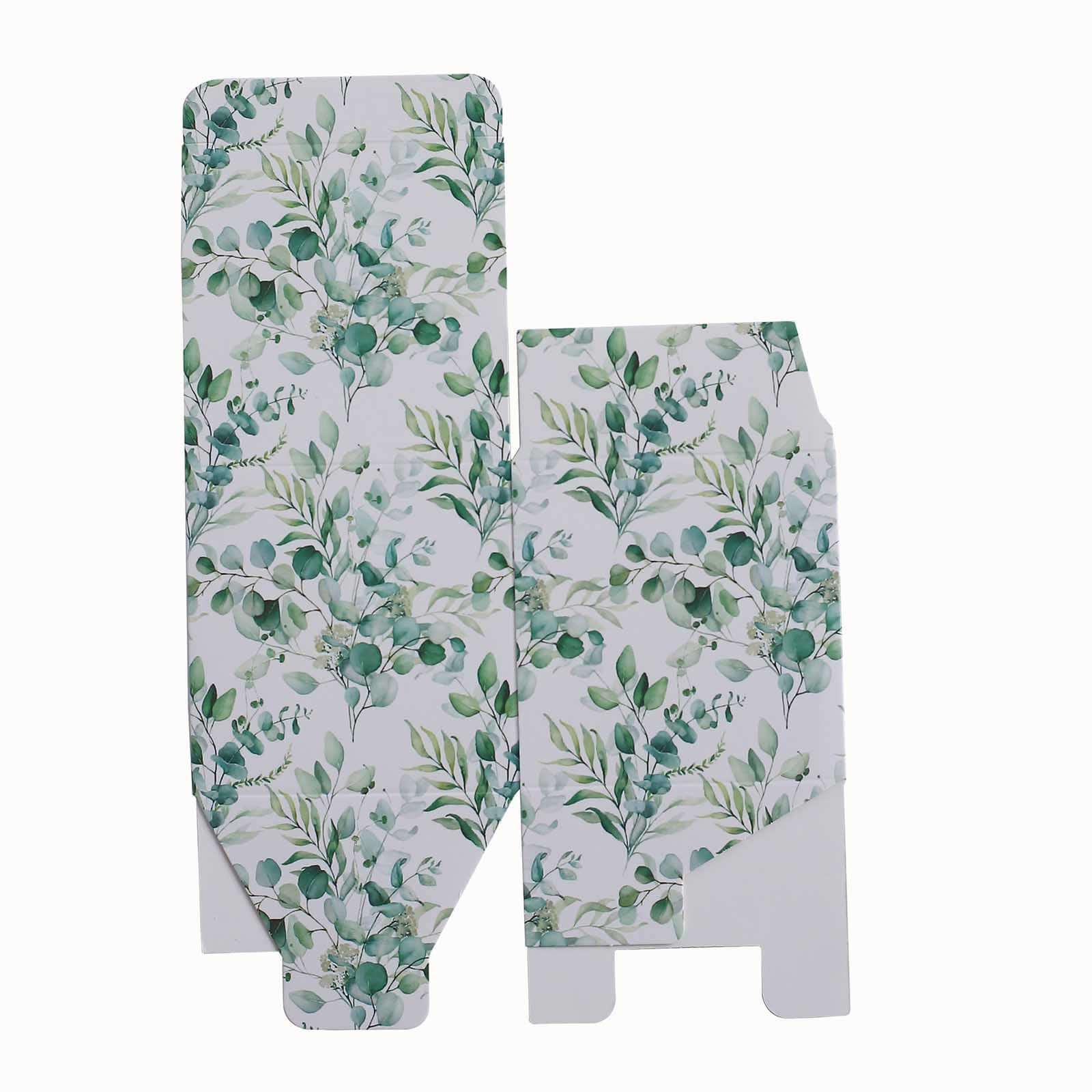 25 Pack White Green Eucalyptus Leaves Print Paper Favor Boxes, Cardstock Party Shower Candy Gift Boxes - 3"x3"x3" - Bell Racket Store