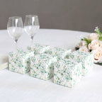 25 Pack White Green Eucalyptus Leaves Print Paper Favor Boxes, Cardstock Party Shower Candy Gift Boxes - 3"x3"x3" - Bell Racket Store