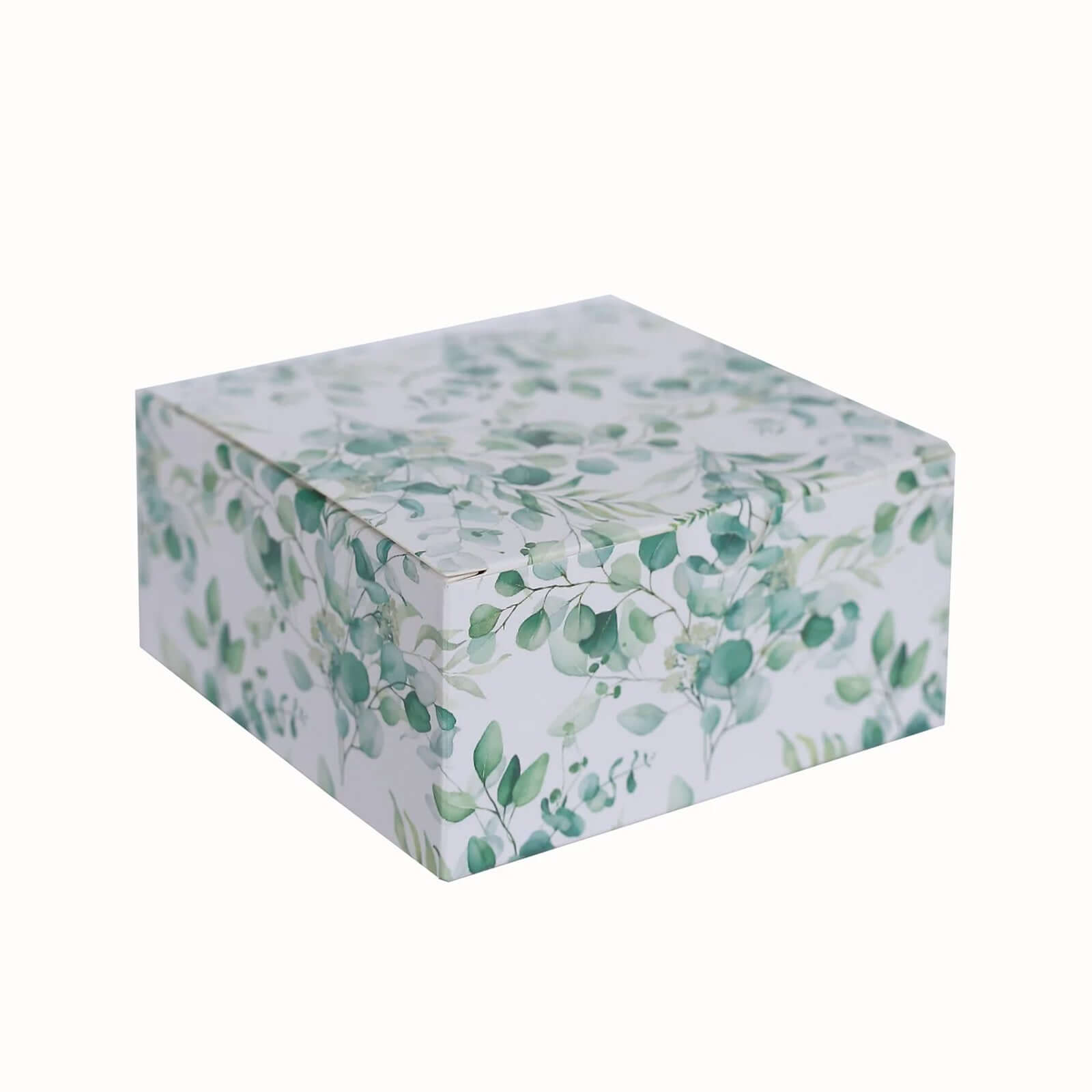 25 Pack White Green Eucalyptus Leaves Print Paper Favor Boxes, Cardstock Party Shower Candy Gift Boxes - 4"x4"x2" - Bell Racket Store