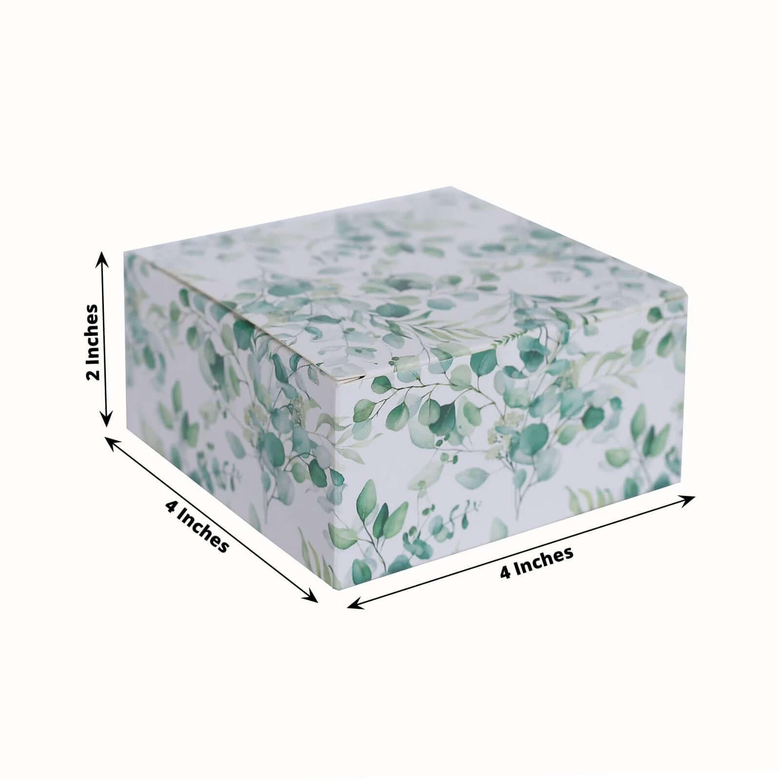 25 Pack White Green Eucalyptus Leaves Print Paper Favor Boxes, Cardstock Party Shower Candy Gift Boxes - 4"x4"x2" - Bell Racket Store