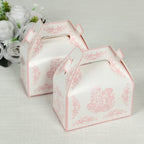 25 Pack White Pink Candy Gift Tote Gable Boxes in Damask Floral Pattern, Party Favor Treat Boxes - 6"x3.5"x7" - Bell Racket Store
