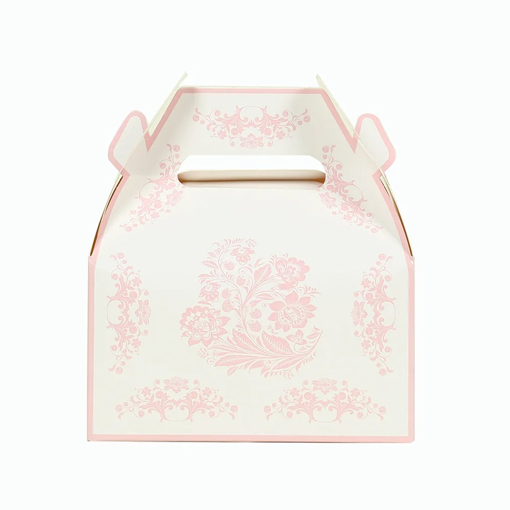 25 Pack White Pink Candy Gift Tote Gable Boxes in Damask Floral Pattern, Party Favor Treat Boxes - 6"x3.5"x7" - Bell Racket Store