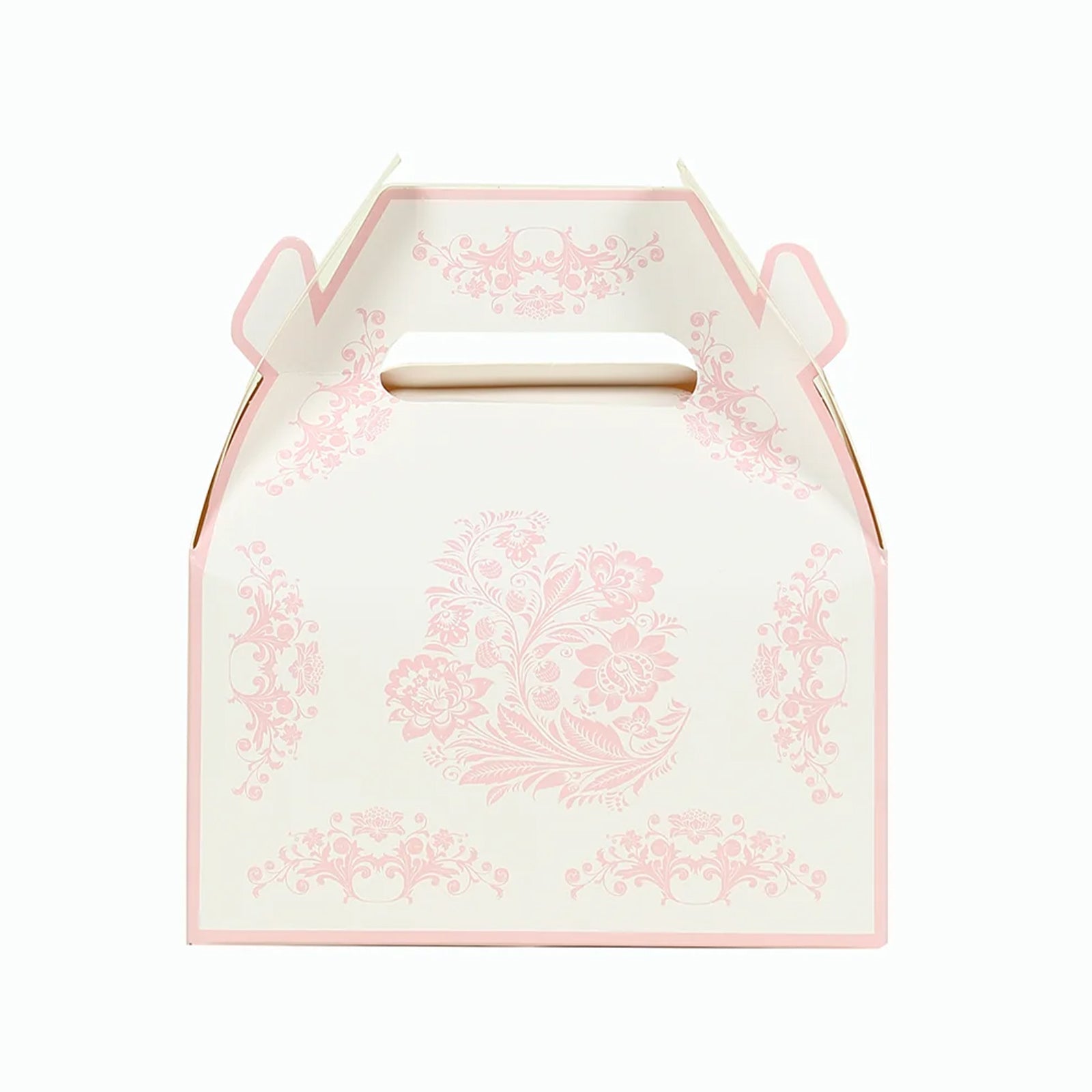 25 Pack White Pink Candy Gift Tote Gable Boxes in Damask Floral Pattern, Party Favor Treat Boxes - 6"x3.5"x7" - Bell Racket Store