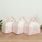 25 Pack White Pink Candy Gift Tote Gable Boxes in Damask Floral Pattern, Party Favor Treat Boxes - 6"x3.5"x7" - Bell Racket Store