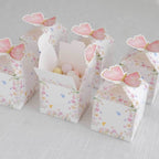 25 Pack White Pink Glitter Butterfly Top Candy Gift Boxes, 3"x4" Spring Floral Party Favor Boxes - Bell Racket Store