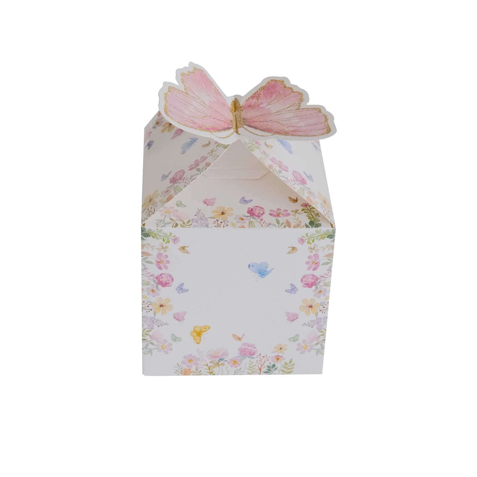 25 Pack White Pink Glitter Butterfly Top Candy Gift Boxes, 3"x4" Spring Floral Party Favor Boxes - Bell Racket Store