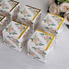 25 Pack White Pink Peony Flowers Print Paper Favor Boxes with Gold Edge, Cardstock Party Shower Candy Gift Boxes - 3"x3"x3" - Bell Racket Store