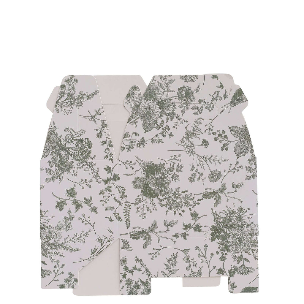 25 Pack White Sage Green Candy Gift Tote Gable Boxes in French Toile Pattern, Party Favor Treat Boxes - 6"x3.5"x7" - Bell Racket Store