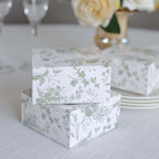 25 Pack White Sage Green Paper Favor Boxes in French Toile Pattern, Cardstock Party Shower Candy Gift Boxes - 4"x4"x2" - Bell Racket Store