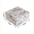 25 Pack White Sage Green Paper Favor Boxes in French Toile Pattern, Cardstock Party Shower Candy Gift Boxes - 4"x4"x2" - Bell Racket Store
