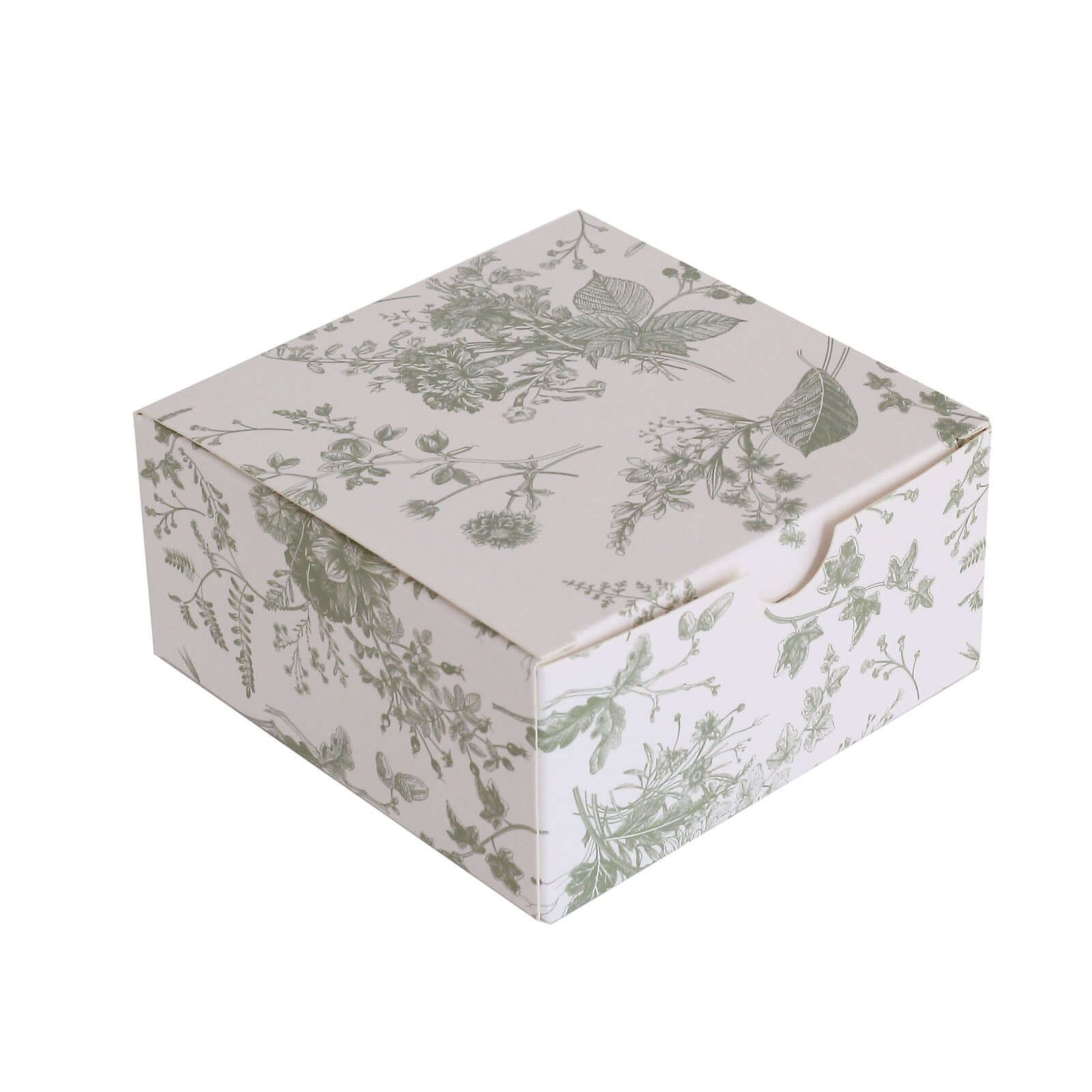 25 Pack White Sage Green Paper Favor Boxes in French Toile Pattern, Cardstock Party Shower Candy Gift Boxes - 4"x4"x2" - Bell Racket Store