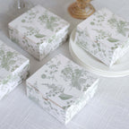 25 Pack White Sage Green Paper Favor Boxes in French Toile Pattern, Cardstock Party Shower Candy Gift Boxes - 4"x4"x2" - Bell Racket Store