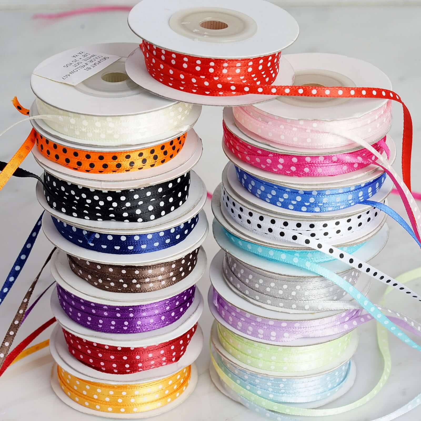 25 Yards 1/8" Light Blue Satin Polka Dot Ribbon - Clearance SALE - Bell Racket Store
