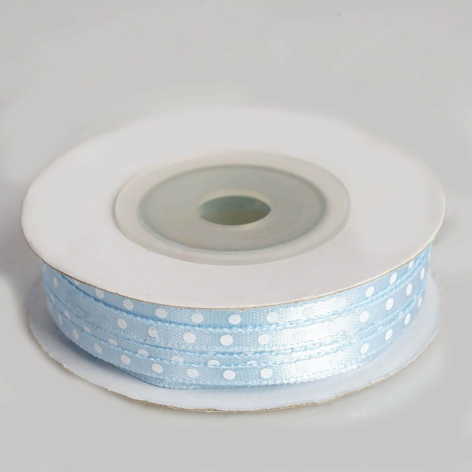 25 Yards 1/8" Light Blue Satin Polka Dot Ribbon - Clearance SALE - Bell Racket Store