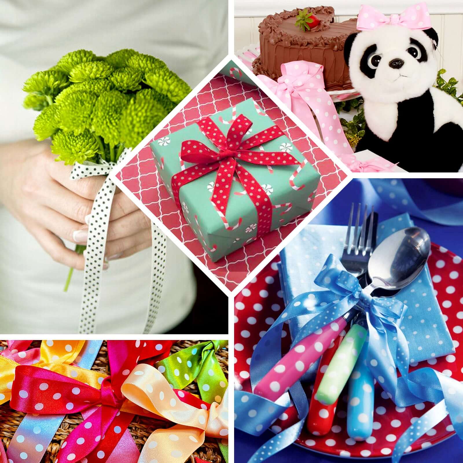 25 Yards 1/8" Light Blue Satin Polka Dot Ribbon - Clearance SALE - Bell Racket Store