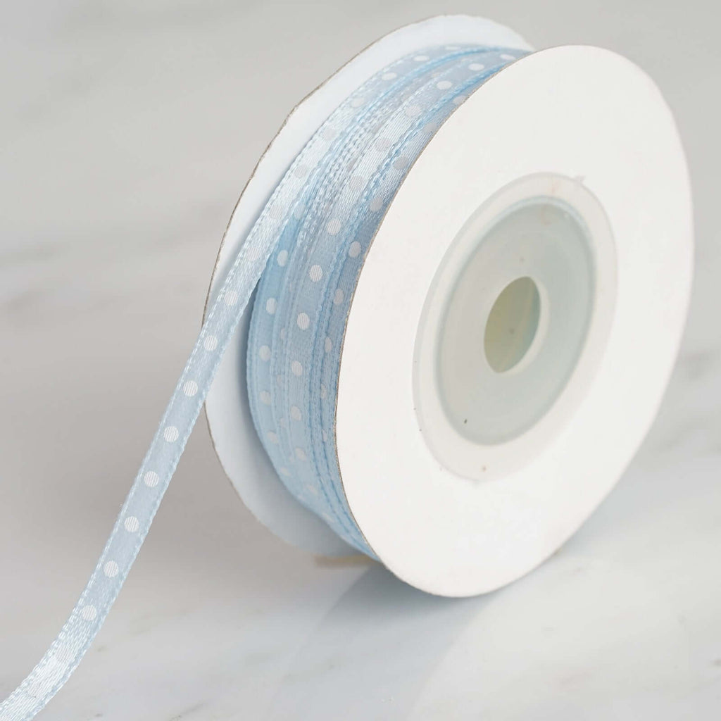 25 Yards 1/8" Light Blue Satin Polka Dot Ribbon - Clearance SALE - Bell Racket Store