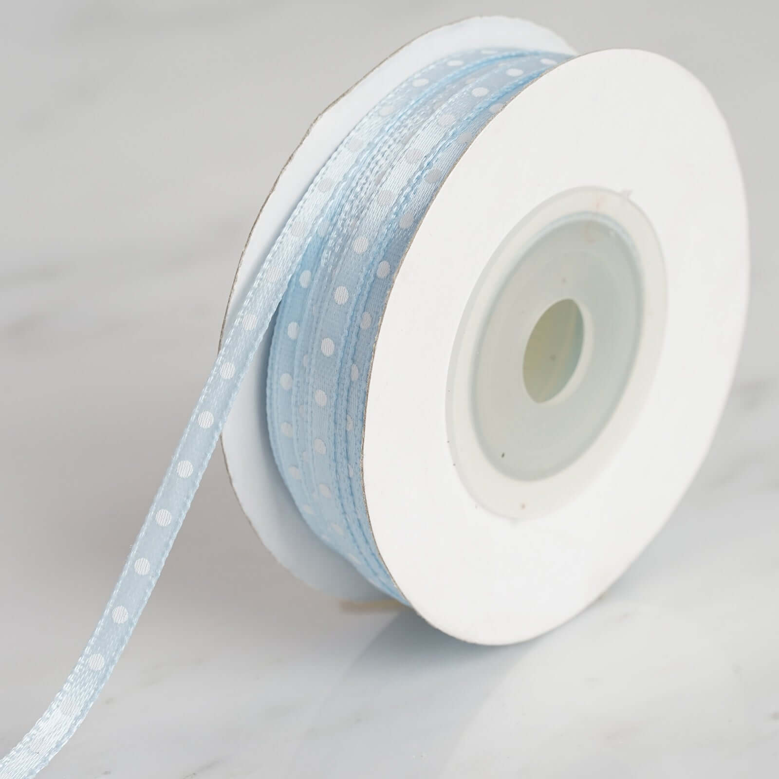 25 Yards 1/8" Light Blue Satin Polka Dot Ribbon - Clearance SALE - Bell Racket Store