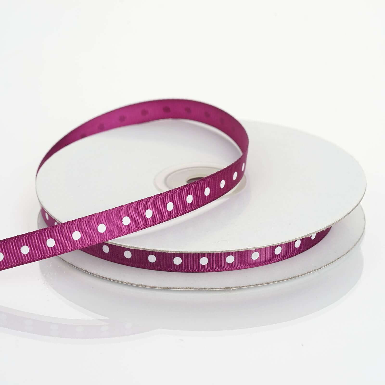 25 Yards 3/8" Eggplant Grosgrain Polka Dot Ribbon