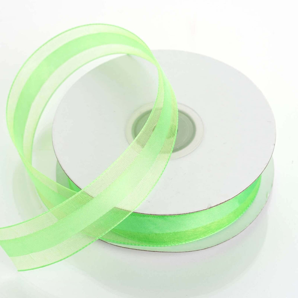 25 Yards 7/8" DIY Apple Green Organza Ribbon Satin Center - Clearance SALE