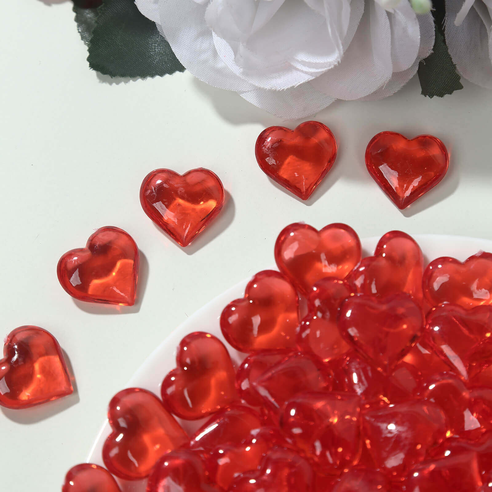 250 Pcs Acrylic Heart Diamond Gems Red Vase Fillers - Romantic Translucent Table Scatters for Valentineâ€™s Day & Events - Bell Racket Store