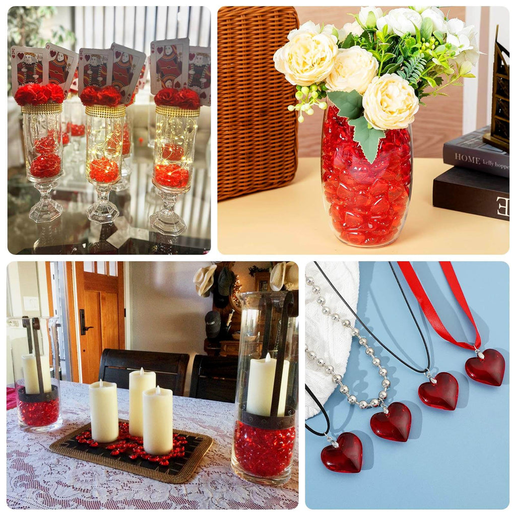 250 Pcs Acrylic Heart Diamond Gems Red Vase Fillers - Romantic Translucent Table Scatters for Valentineâ€™s Day & Events - Bell Racket Store