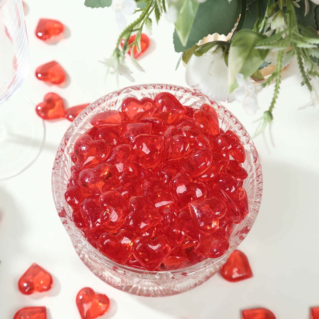250 Pcs Acrylic Heart Diamond Gems Red Vase Fillers - Romantic Translucent Table Scatters for Valentineâ€™s Day & Events - Bell Racket Store