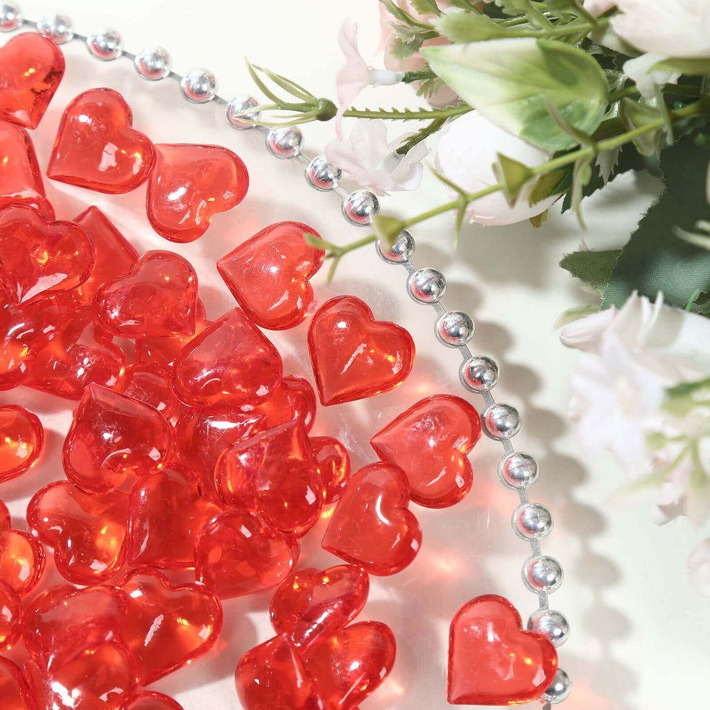 250 Pcs Acrylic Heart Diamond Gems Red Vase Fillers - Romantic Translucent Table Scatters for Valentineâ€™s Day & Events - Bell Racket Store