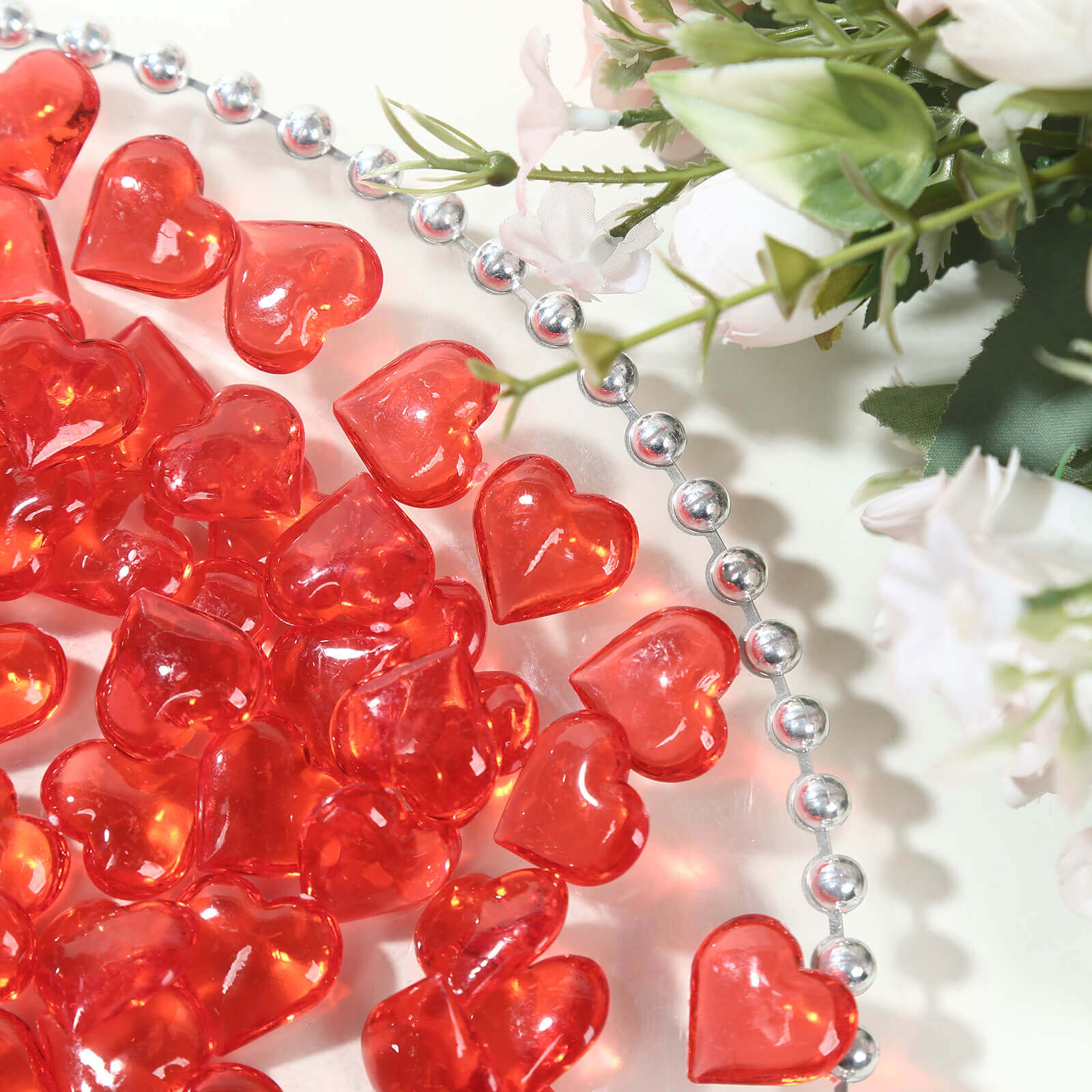 250 Pcs Acrylic Heart Diamond Gems Red Vase Fillers - Romantic Translucent Table Scatters for Valentineâ€™s Day & Events - Bell Racket Store