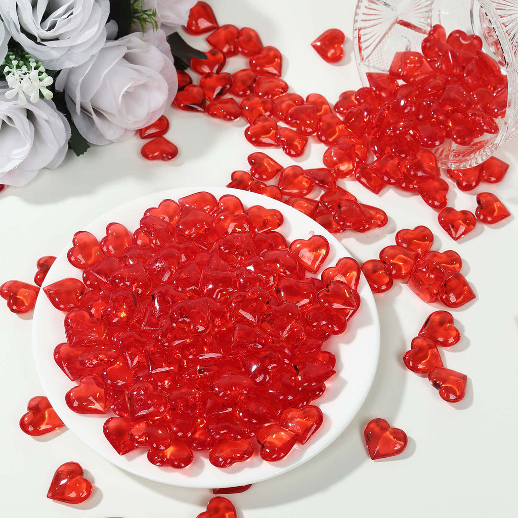 250 Pcs Acrylic Heart Diamond Gems Red Vase Fillers - Romantic Translucent Table Scatters for Valentineâ€™s Day & Events - Bell Racket Store