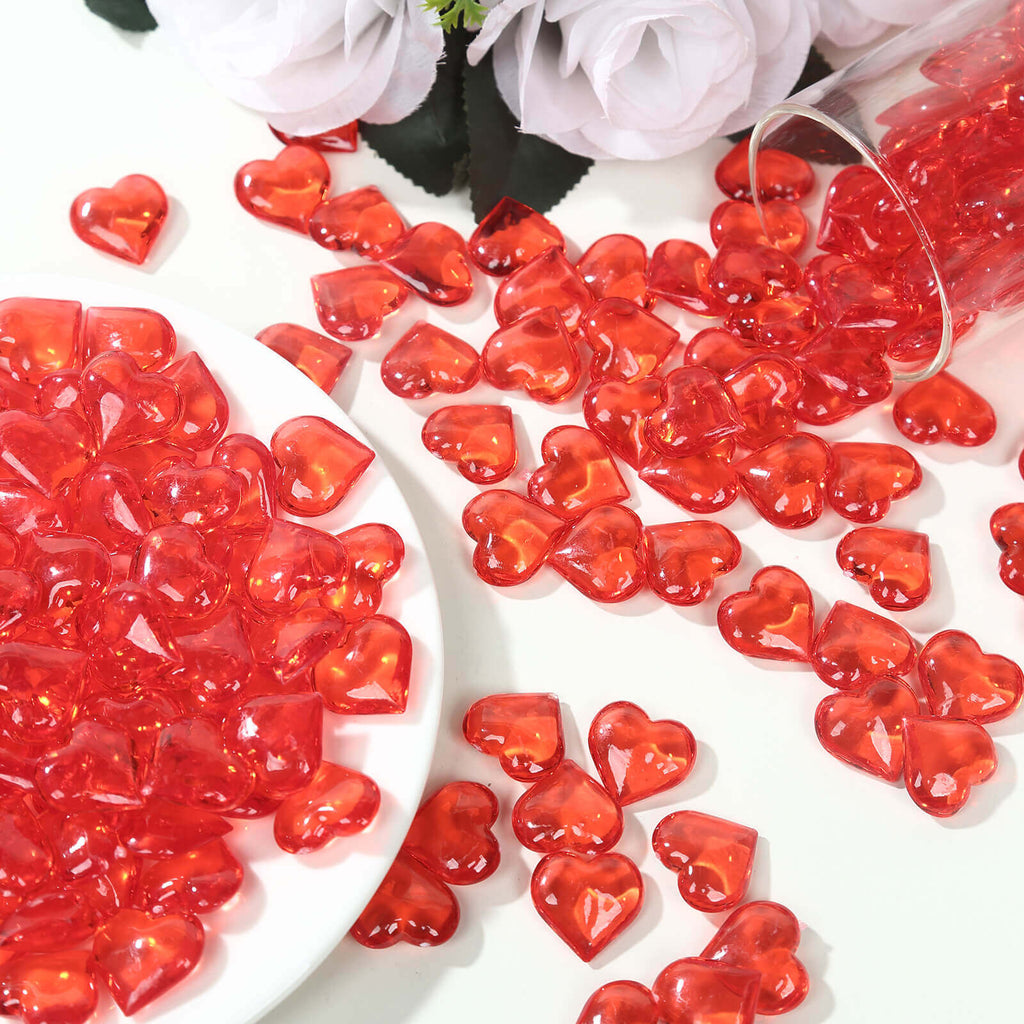 250 Pcs Acrylic Heart Diamond Gems Red Vase Fillers - Romantic Translucent Table Scatters for Valentineâ€™s Day & Events - Bell Racket Store