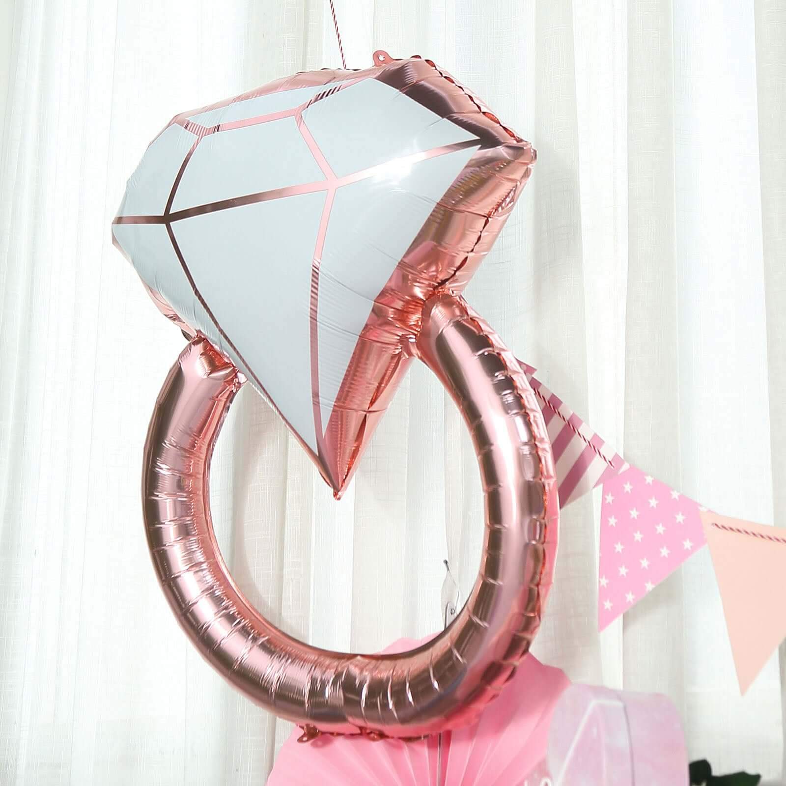 26" Giant Rose Gold White Diamond Ring Mylar Foil Helium Air Balloon - Bell Racket Store
