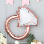 26" Giant Rose Gold White Diamond Ring Mylar Foil Helium Air Balloon - Bell Racket Store