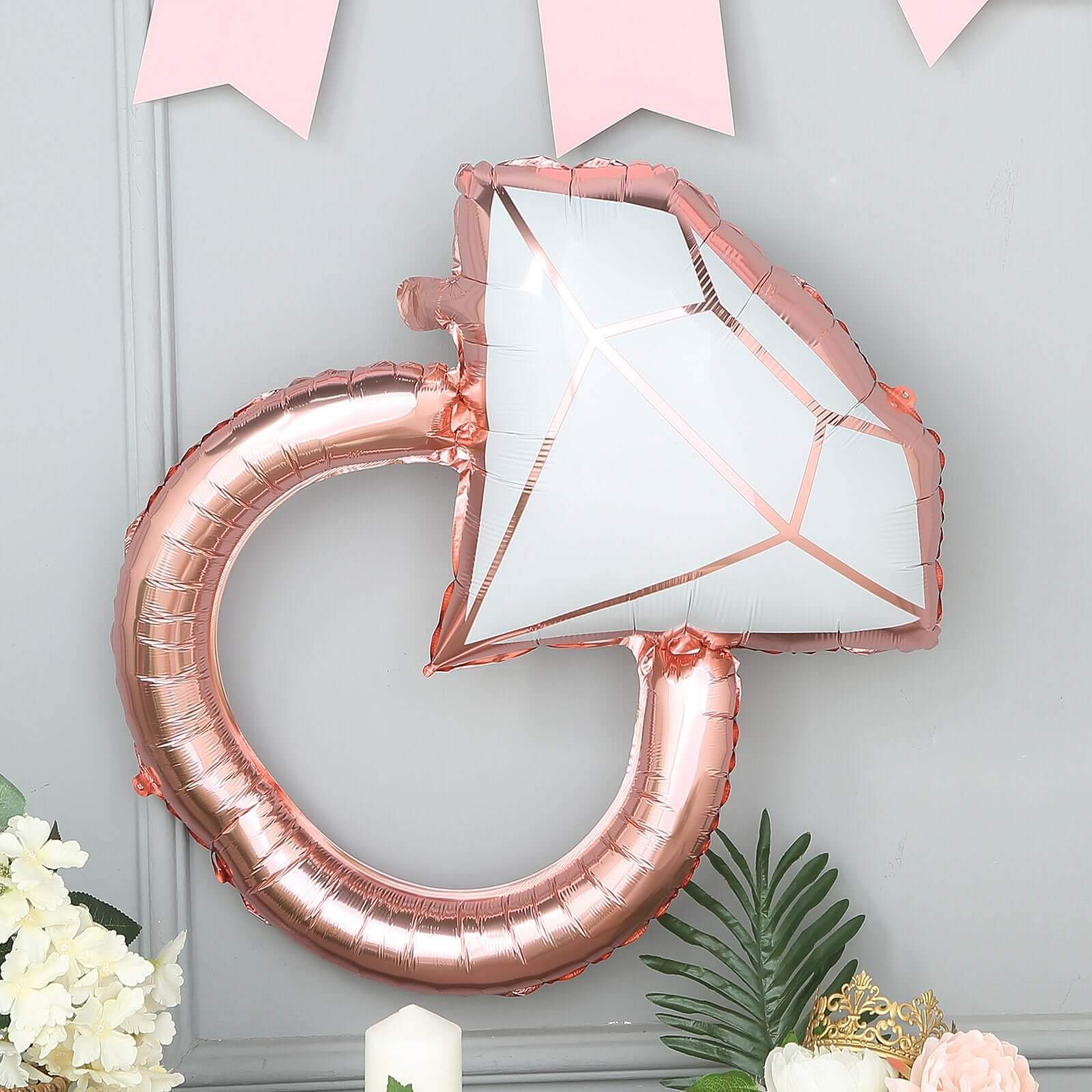 26" Giant Rose Gold White Diamond Ring Mylar Foil Helium Air Balloon - Bell Racket Store