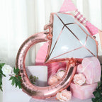 26" Giant Rose Gold White Diamond Ring Mylar Foil Helium Air Balloon - Bell Racket Store