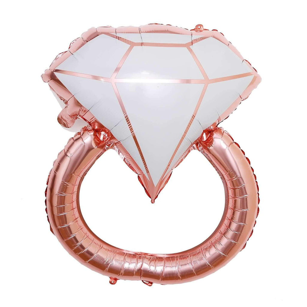 26" Giant Rose Gold White Diamond Ring Mylar Foil Helium Air Balloon - Bell Racket Store